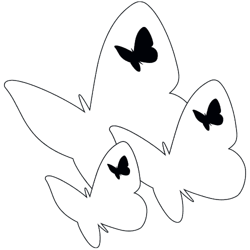 The harmony life balance logo, featuring 3 white butterflies and three smaller black butterflies.